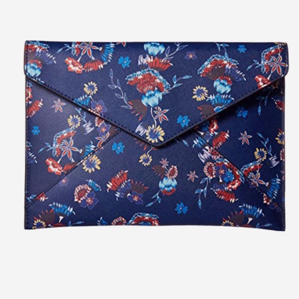 New Rebecca Minkoff Leo Clutch Blue Floral
